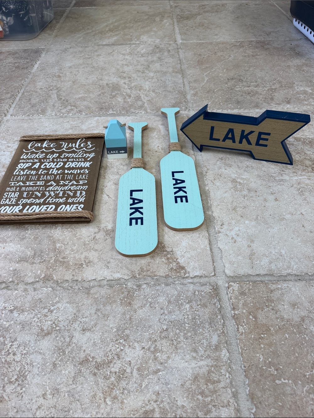 Lake Sign Wall Decor Set in Light Blue and Natural Wood. Never used. - Picture 2 of 3